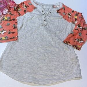 Panhandle Cowgirl Henley 3/4 Sleeve Western Baseball T Peach Western Shirt